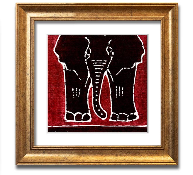 A vibrant Aboriginal Red Elephant framed print showcasing intricate designs and colors, ready to hang on a wall.